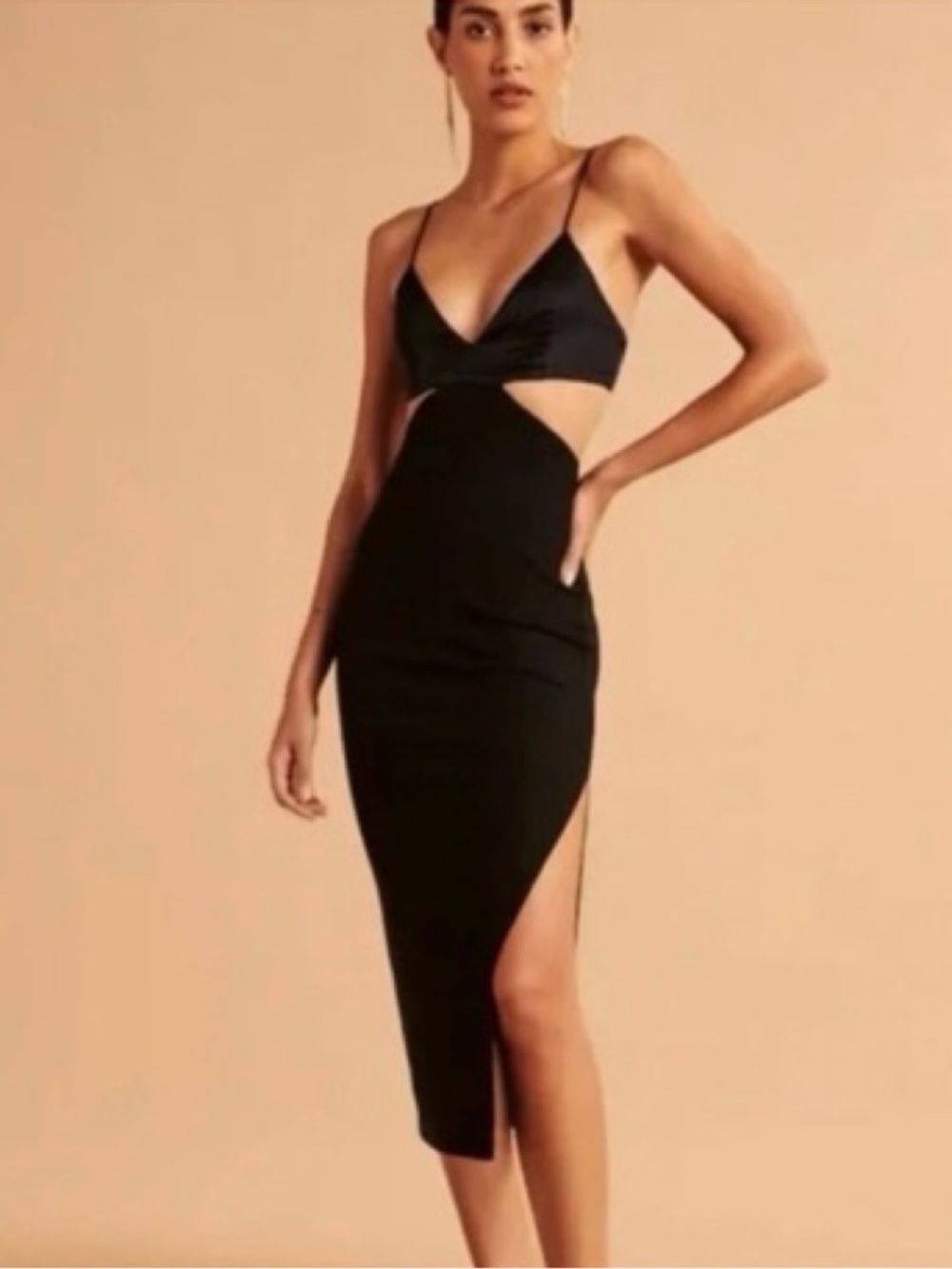 A&F Black Cutout Satin Midi Dress